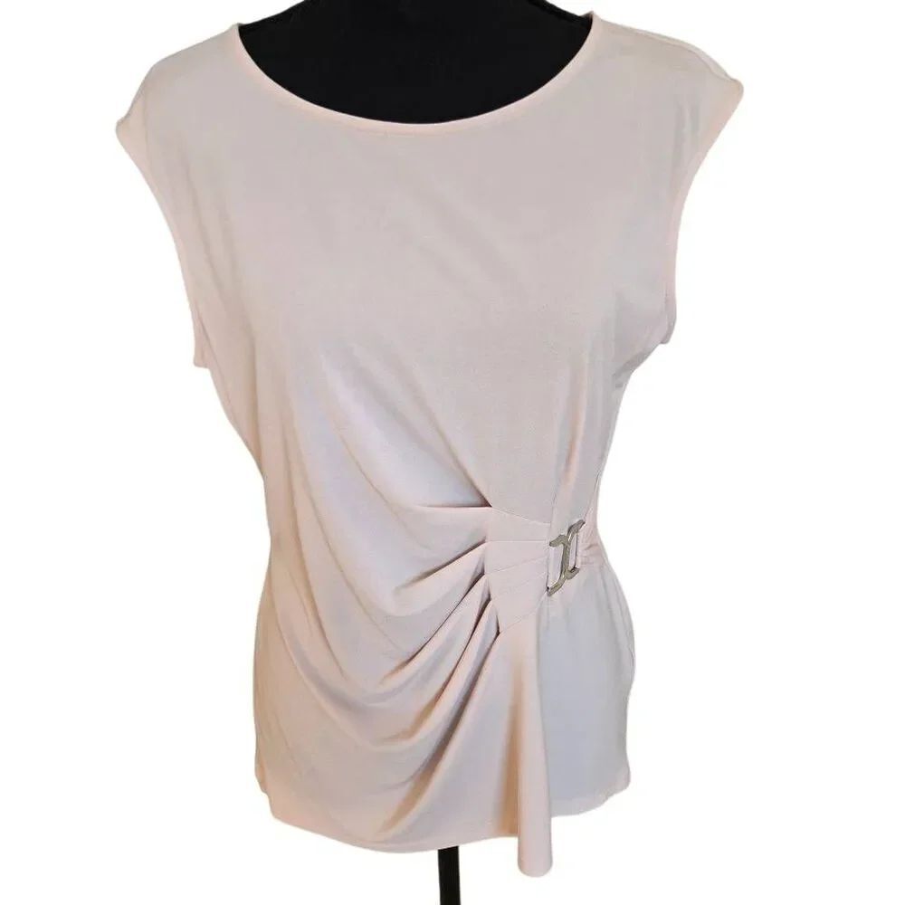 Calvin Klein Womens Sleeveless Draped Side Buckle Blouse Top Blush Size Small